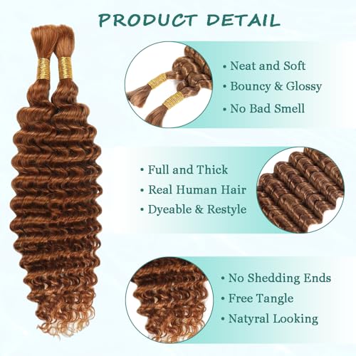 Deep Wave Human Braiding Hair - 20 Inch Brown 110g Bulk for Boho Braid Styles