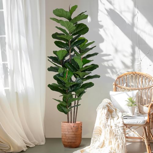 YEPDIN 6 FT Faux Fiddle Leaf Fig Tree – Tall Artificial Ficus Plant with 69 Large Fiddle Leaves