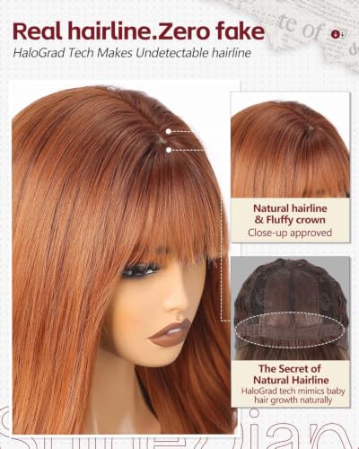 Sunset Copper Auburn Wavy Long Wig with Bangs - Voluminous High Crown, Realistic Scalp, 24 Inch Style
