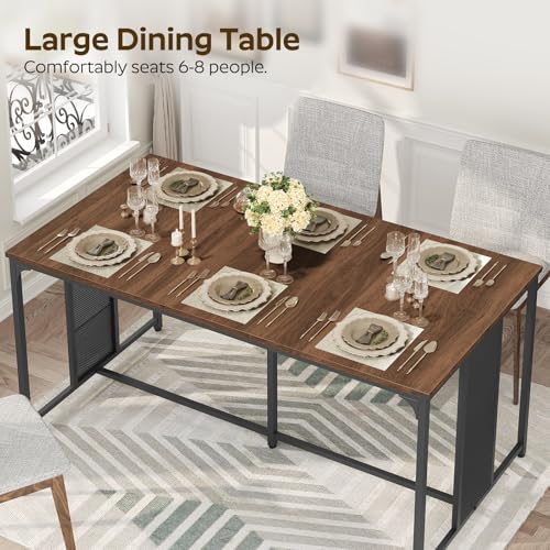 Large Modern Dining Table for 6-8 People - Walnut Top with Metal Legs