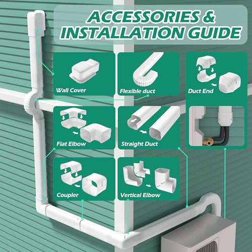 TAKTOPEAK 4'' x 17 Ft Mini-Split Line Set Cover Kit White - AC Pipe Cover & Line Hide