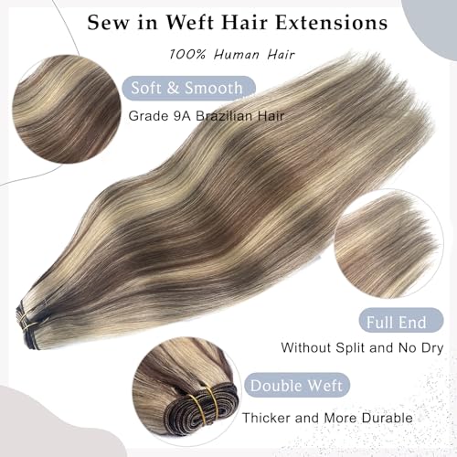 Balayage Ash Blonde Hair Extensions 14 Inch Real Human Wefts for Sew-In & More