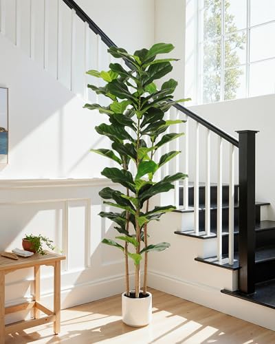 5.9 Ft Faux Fiddle Leaf Fig Tree with Planter - Tall Indoor Artificial Plant