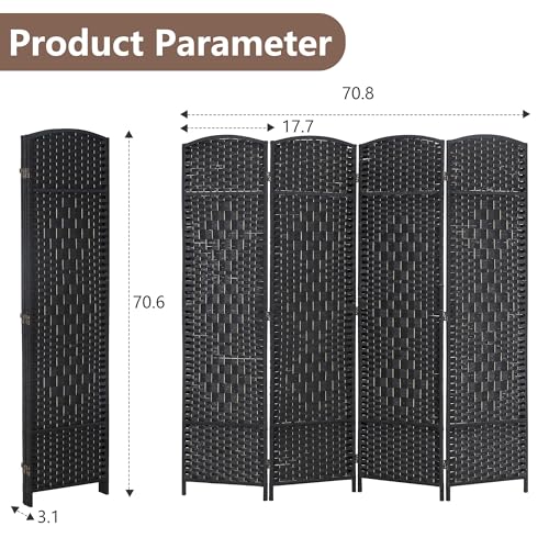 4-Panel Folding Privacy Room Divider - 6 ft Wood Screen for Home & Office, Black