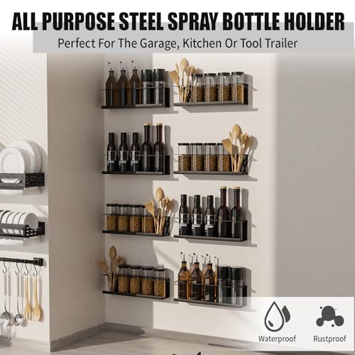 Black Wall-Mounted Spray Bottle Holder 8-Pack Heavy-Duty Steel Storage Rack