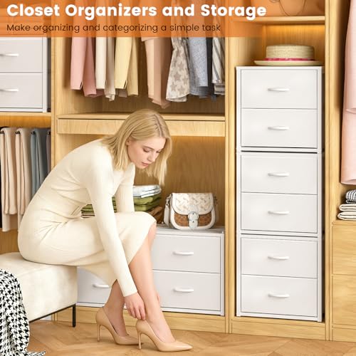 DAOUTIME 3-Piece Stackable Closet Drawer Organizer Set - White, Space-Saving Storage for Bedroom & Living Room