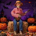 Halloween Animatronics Skeleton with Banjo - Sound & Light Activated Decor - Variation of Banjo Playing Skeleton