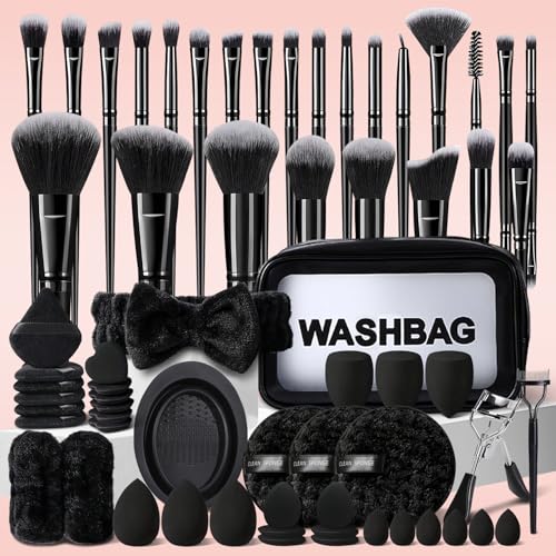 Black Makeup Brush Set 65Pcs Professional Multi-Functional Cosmetic Tools with Case - Variation 03K