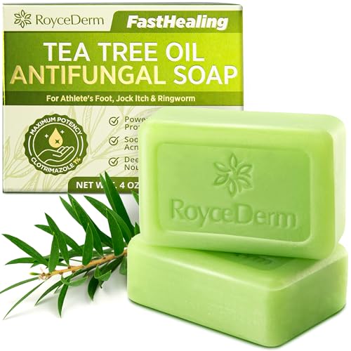Roycederm Antifungal Bar Soap - Tea tree Oil Soap - Athlete¡¯s Foot Treatment for Jock Itch & Ringworm - Medicated Antifungal Soap with Clotrimazole 1% - Tea Tree Oil Scent, 1 Pack