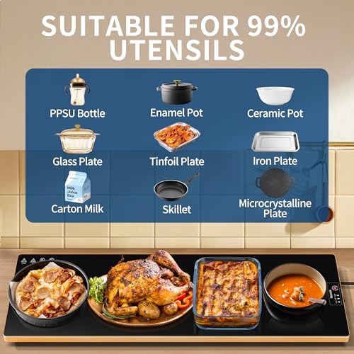 Wanish Black Extra Long 40x12 Inch Tempered Glass Food Warming Tray