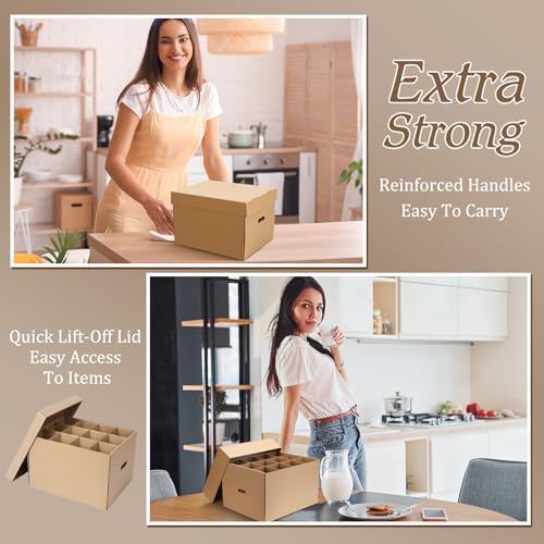 Wine Glass Moving Boxes Set - 8 Pack, 15 x 12 x 10 Inches with Handles & Lid