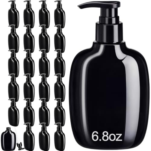 24 Pack Refillable Black Plastic Pump Bottles 6.8 oz Travel Shampoo & Lotion Dispensers - Variation of THIS listing