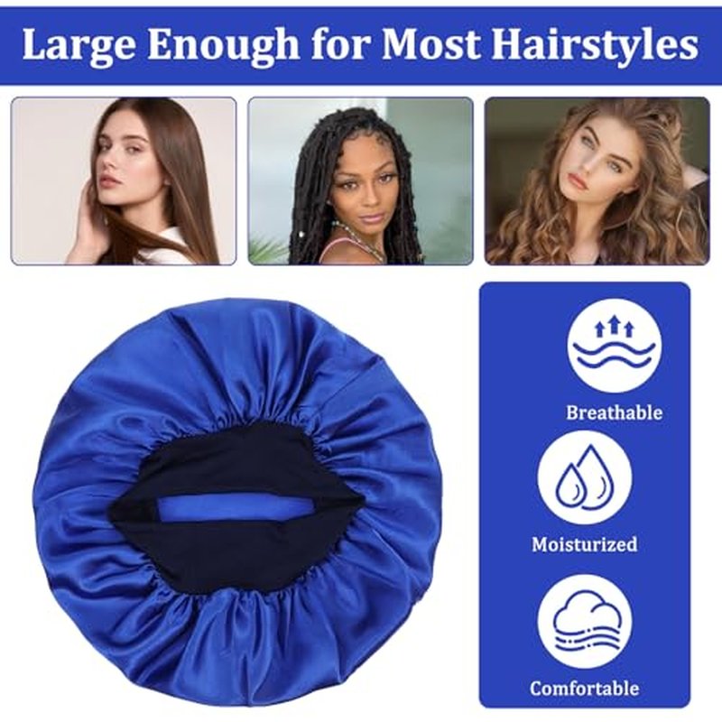 Large Satin Bonnets for Sleeping, 18 Pcs Elastic Wide Band Hair Bonnets Soft Silky Sleep Cap Solid Color Hairs Wrap Reusable Shower Cap for Black Women Curly Hair Braids