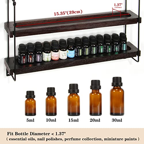 THYGIFTREE Essential Oil Storage Shelf Wall Mounted 16.9" Wooden Essential Oil Collection Display Rack Organizer 5 Tiers Holds 75 Bottles, Nail Polish Holder Paint Organizer