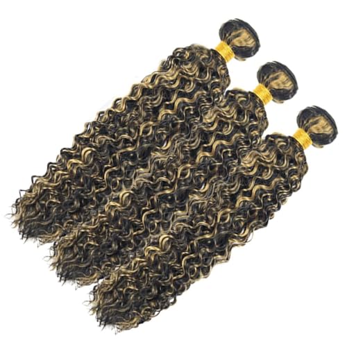 Kinky Curly Human Hair Bundles Blonde Highlight 16 Inch Virgin Hair Extensions - P1B27