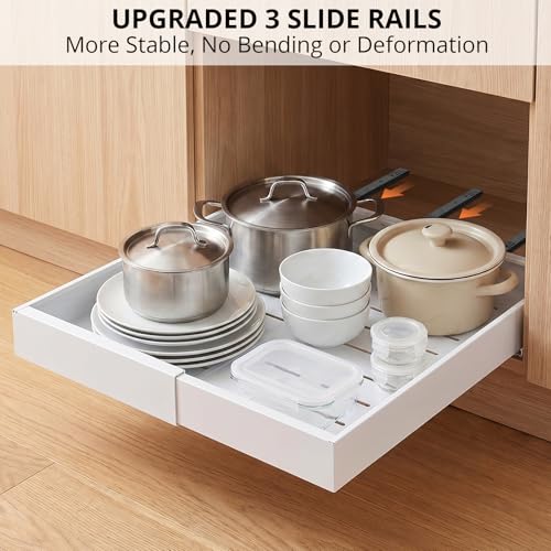 White 4 Pack Pull Out Cabinet Organizers Adjustable Width 12.4-20.27 inches