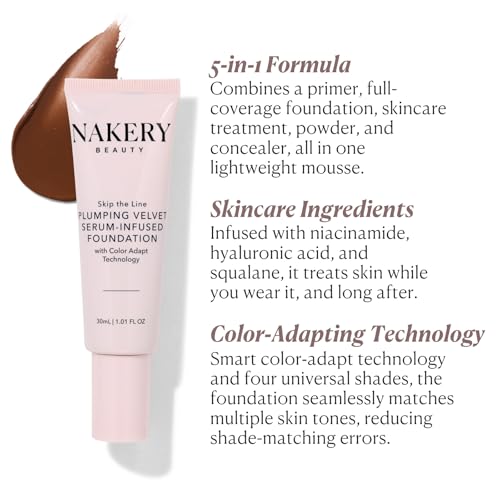 Nakery Full Coverage Plumping Liquid Foundation - Medium Shade, Serum Infused