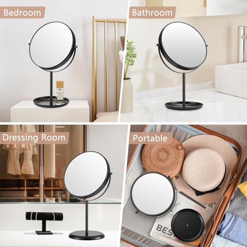 DECLUTTR 8-Inch 30X Magnifying Makeup Mirror with Stand, 15" Length, Double-Sided Metal Vanity for Bathroom & Travel, Black