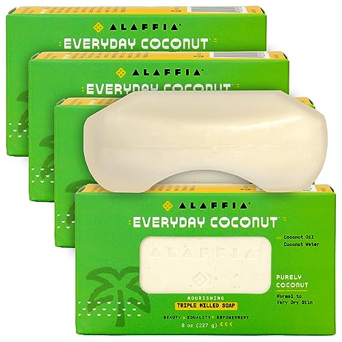 Alaffia Everyday Coconut Soap Bar Pack of 4 - Natural Body Soap 8oz each