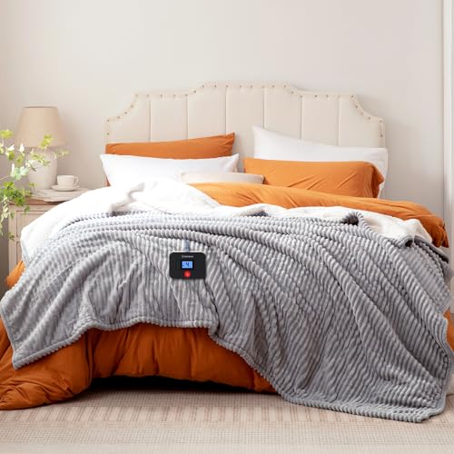 Westinghouse Twin Electric Blanket Light Grey 62x84 Inch Flannel Sherpa Safe Heated