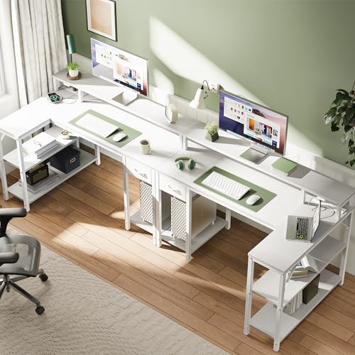 Reversible L-Shaped Gaming & Office Desk with LED Lights, Monitor Stand & Storage