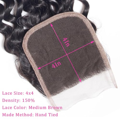 Deep Wave Lace Closure Human Hair 14 Inch 150% Density Brazilian Unprocessed Pre-Plucked