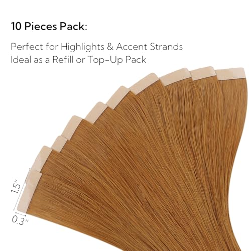 Auburn Ginger Hair Extensions Tape-In 18 Inch 10pcs Human Hair Highlight Set