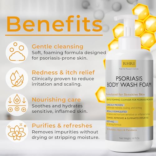 Psoriasis Body Wash with Scrubber - Gentle Foaming Cleanser for Sensitive Skin