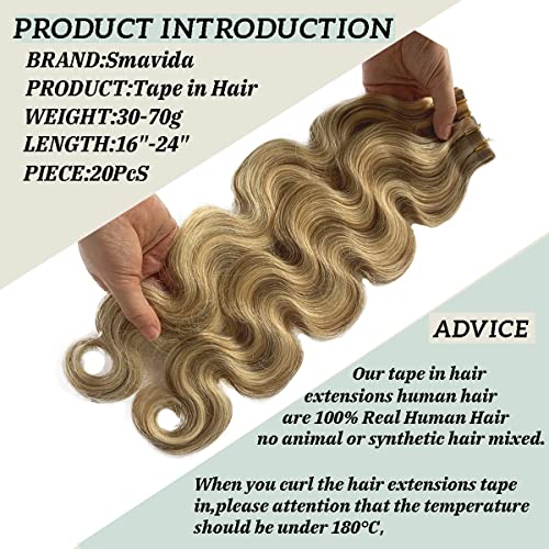 Remy Human Hair Tape-In Extensions 18 Inch Balayage Highlighted Color #18/613 - 50g
