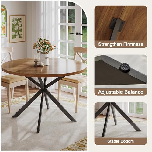 Walnut 47.2 Inch Round Dining Table for 4 - Sturdy Kitchen & Home Use