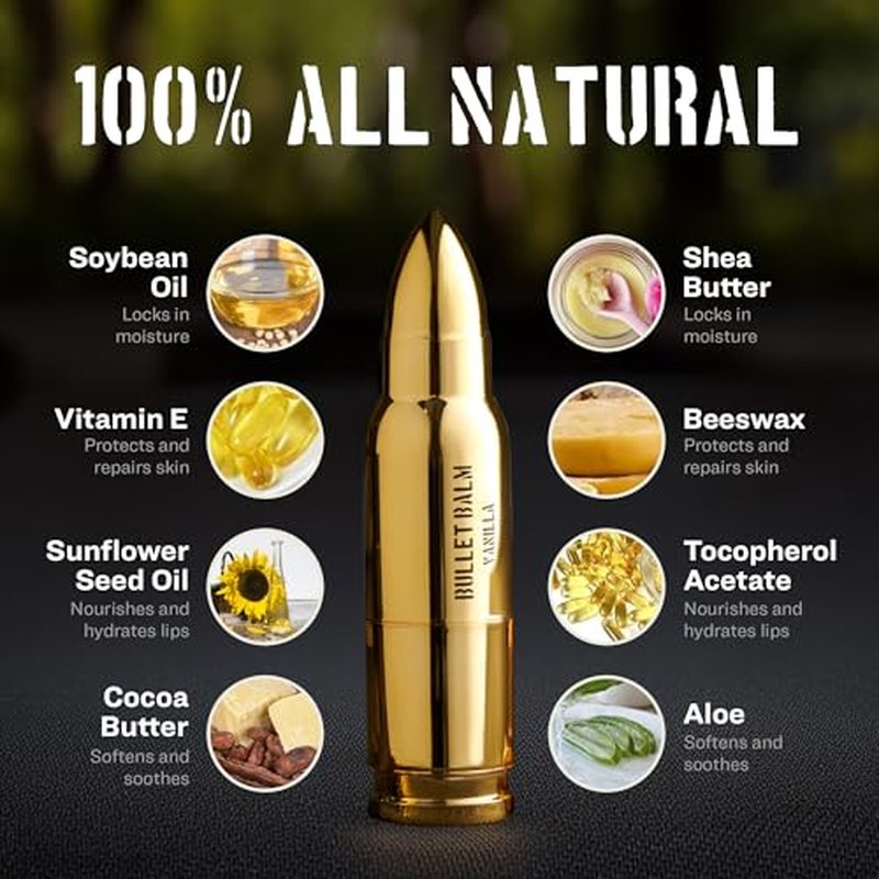 Bullet Lip Balm for Men (Vanilla & Peppermint) ? Cool Gifts for Gun Owners, Unique Gifts for Men, Tactical Gifts for Dad, All-Natural Moisturizing Lip Care