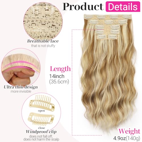 KooKaStyle 14 Inch Honey Blonde Clip-In Wavy Hair Extensions F26/613#