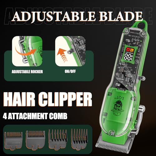 Hair Clippers for Men, Professional Cordless Rechargeable Transparent Plastic Clipper Set, Electric Trimmer for Men, Nose and Ear Hair Trimmer with Comb, Wrap, Bag, Men's Birthday Christmas Gifts