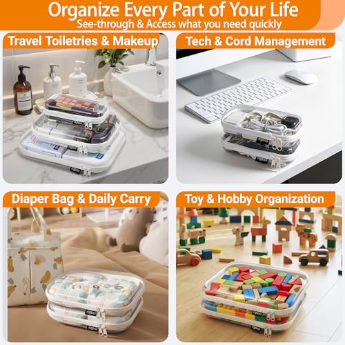 YQBRAO 2-Piece Large Clear Hard Shell Zipper Case Set White - Travel & Storage Organizer
