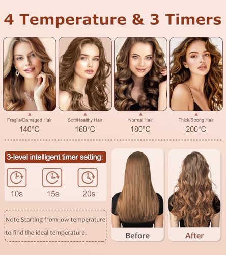 BILITOK Auto Hair Curler Pink - 4 Temp & 3 Timer, 360° Anti-Tangle