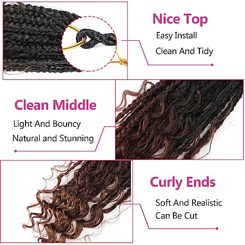 Wodun 12 Inch Goddess Box Braids Crochet Hair 8 Packs/1B/4/30 - Pre-Looped Synthetic Extensions for Black Women