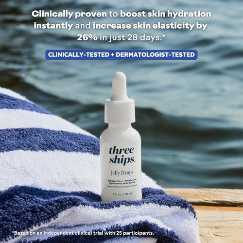 Three Ships - Jelly Drops Kakadu Plum + Mushroom Hyaluronic Acid Serum | Hydrate, Replenish, Plump Skin | Cruelty-Free, Vegan, Paraben-Free, Sensitive Skin Safe (1 fl oz | 30 mL)