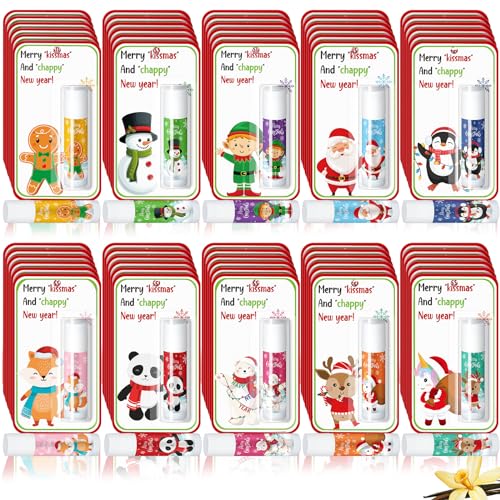 60 Pack Christmas Lip Balms Bulk Christmas Stocking Stuffers Party Favor Gifts Holiday Appreciation Holiday Lip Moisturizer Gifts for Women Coworkers Teacher Employee Adults Staff Team