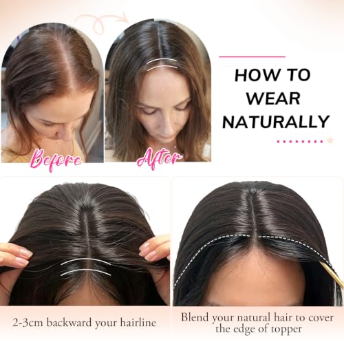 Light Brown Blonde Highlights Hair Topper 20 Inch Wavy Curly for Thinning Hair