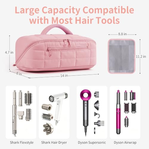 Pink Travel Hair Dryer Bag Compatible with Shark FlexStyle HD430 with Heat-Resistant Mat