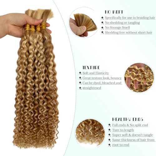 14 Inch Water Wave Human Hair for Braiding - 2 Bundles 100g - Blonde #27P613 Variation 27P613