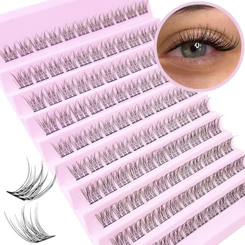 Lash Clusters Wispy Natural D Curl Eyelash Extension DIY 10-12MM Mixed Fluffy Individual Lashes Thin Band 110pcs,10mm 11mm 12mm False Eyelashes