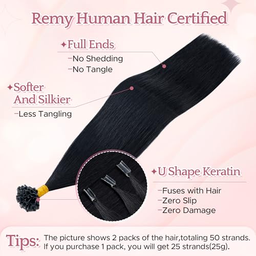 Real Human Hair K Tip Hair Extensions 14 Inch Jet Black
