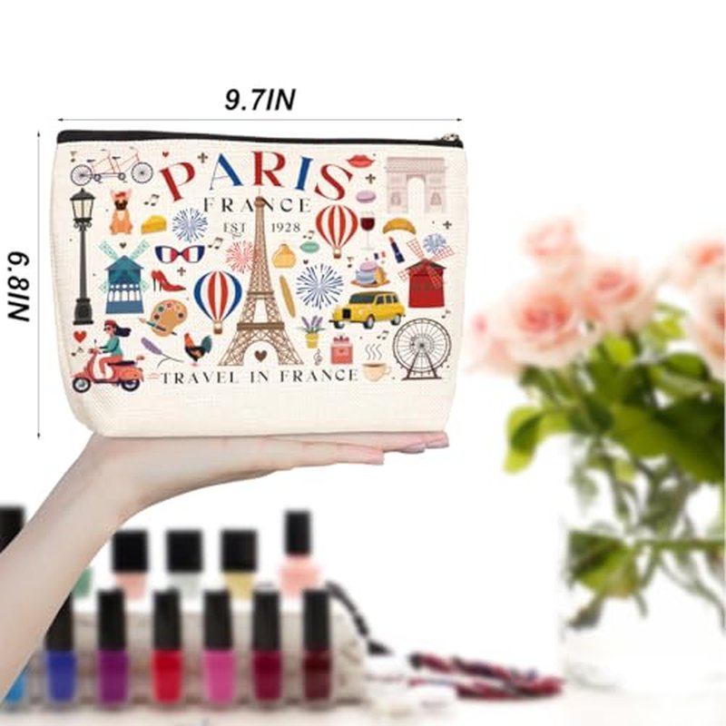 4pcs Funny Paris Travel Gifts for Women Makeup Bag France Paris Lovers Gift Birthday Mothers Day Anniversary Cosmetic Bag Toiletry Bags Travel Essentials Friendship Gifts for Girls Teacher Travelers