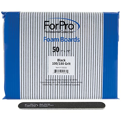 ForPro Professional Collection Nail Foam Boards, Black, 100/180 Grit, Double-Sided Manicure Nail Files, 7¡± L x .75¡± W, 50-Count