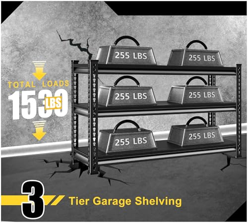 Rufokisa Black Heavy Duty Metal Garage Shelving 3-Tier 48"W x 18"D x 39"H Adjustable Storage Racks