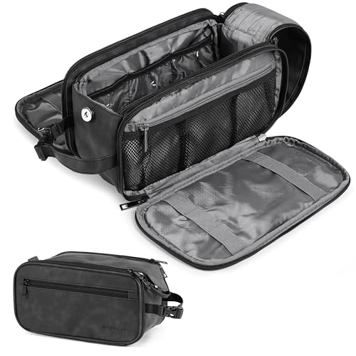 Extra Large Water-Resistant Toiletry Bag for Men - Hanging Organizer, PU Leather, Travel Essentials, Black