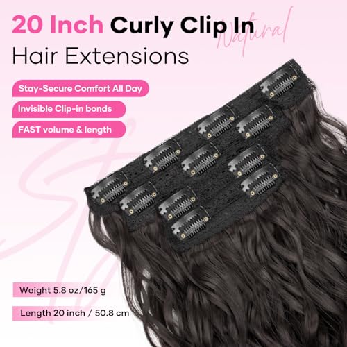 Dark Brown Curly Clip-In Hair Extensions 20 Inch 4PCS Voluminous Hairpieces