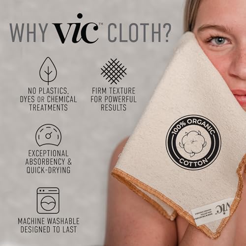 VIC Deep Exfoliating Face & Body Washcloth | Premium Organic Cotton | Intensive Skin-Renewing Texture | Artisan Made in The Netherlands | 14¡± x 17¡±, 2-Pack
