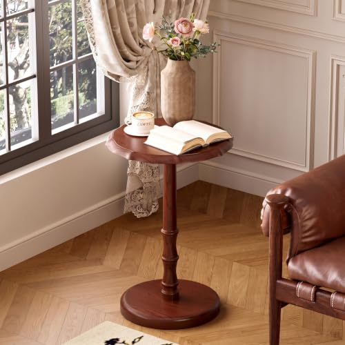 Vintage Pedestal Side Table - Solid Walnut End Table for Living Room